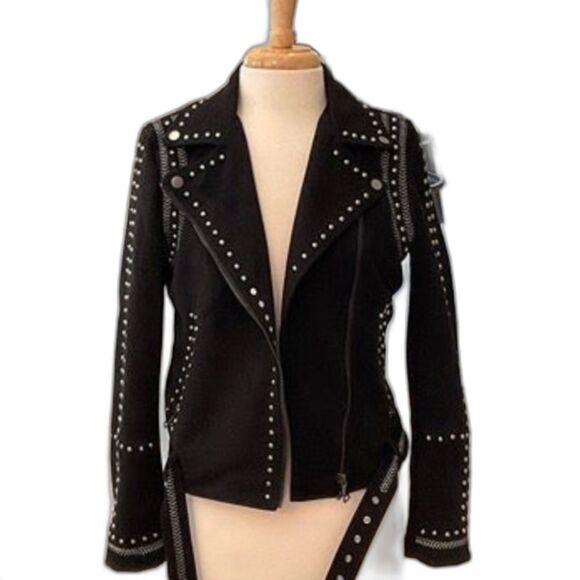 Aqua Jacket Women’s Size Small Color Black Faux Suede Moto Jacket With Studs - Picture 3 of 13